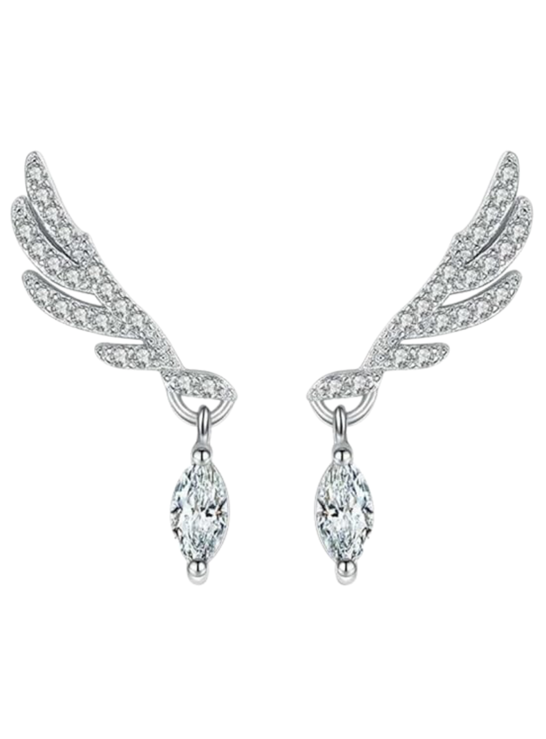 Aros Colgantes Alas De Ángel, Plata 925 Y Circonitas Pavé-0