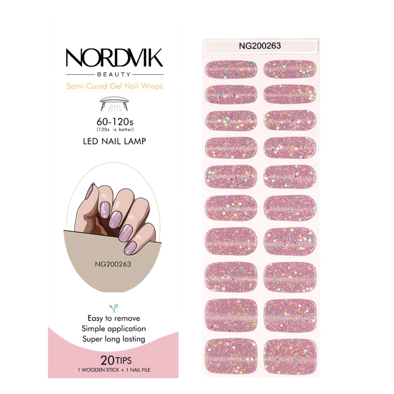 Uñas Gel Semi Curado Manicure - Rosado con Brillos en la Oscuridad