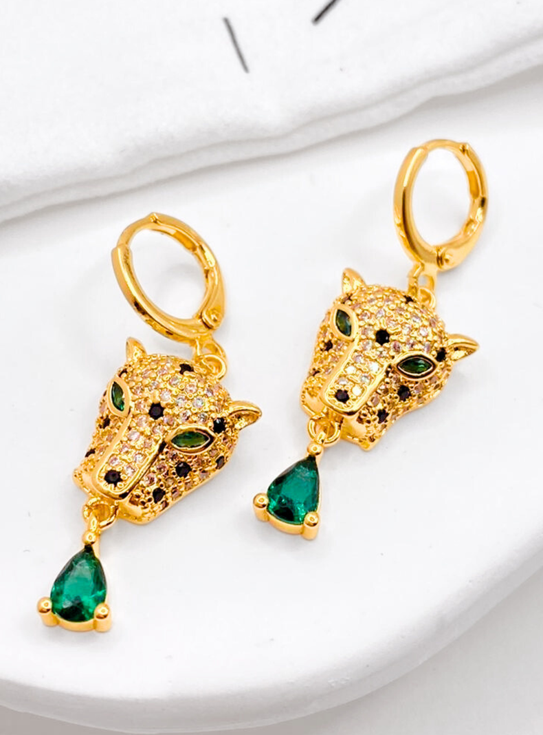 Aros Leopardo Colgantes, Gota Circón verde -2