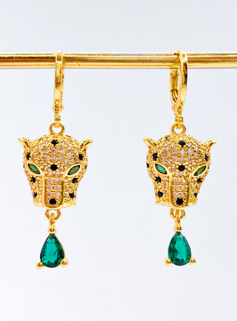 Aros Leopardo Colgantes, Gota Circón verde -3