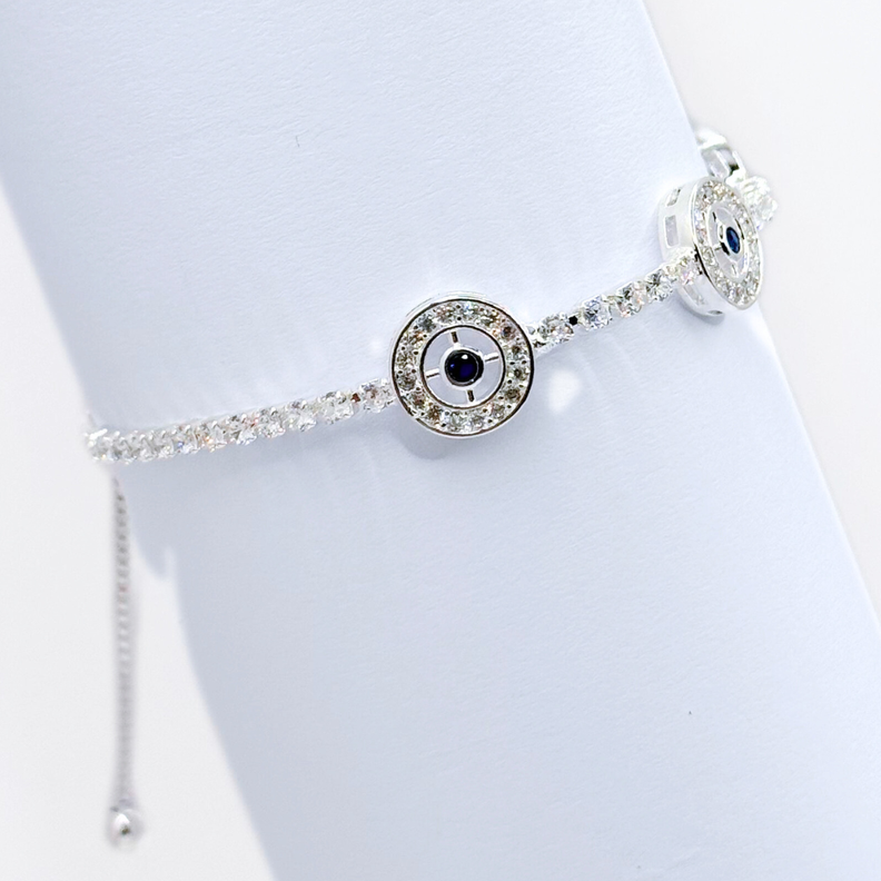 Pulsera Triple Ojo Turco en Plata 925 con Detalle de Circón Blanco - Energía Protectora-3