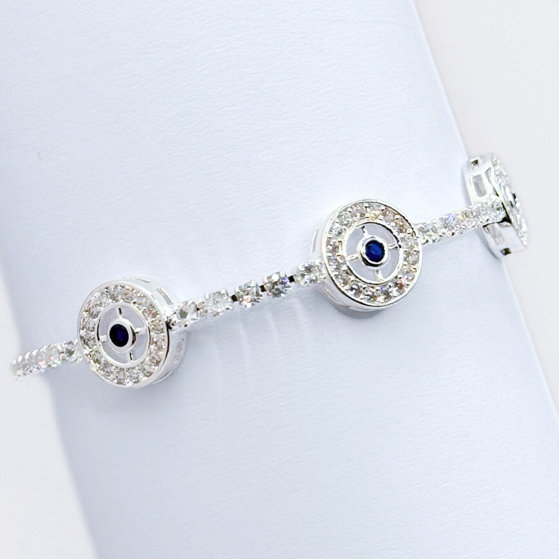 Pulsera Triple Ojo Turco en Plata 925 con Detalle de Circón Blanco - Energía Protectora-4
