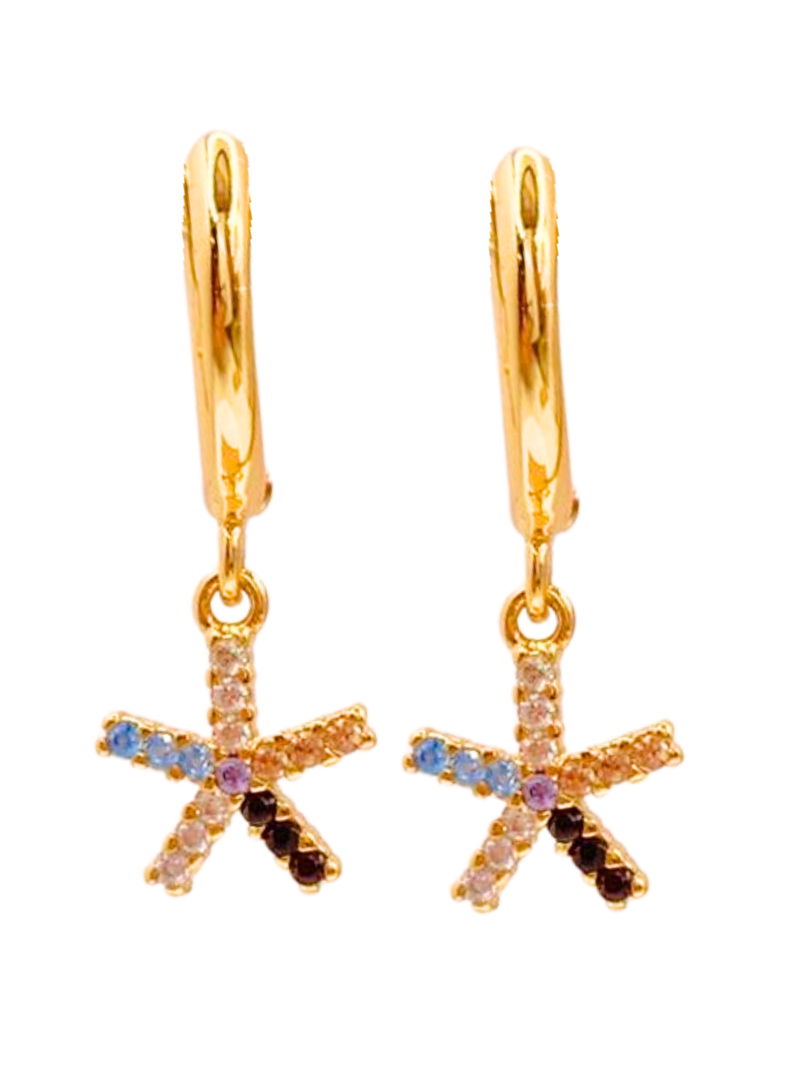 Aros Estrellas Circones de Colores, Plata 925 enchapado en Oro 18K-0