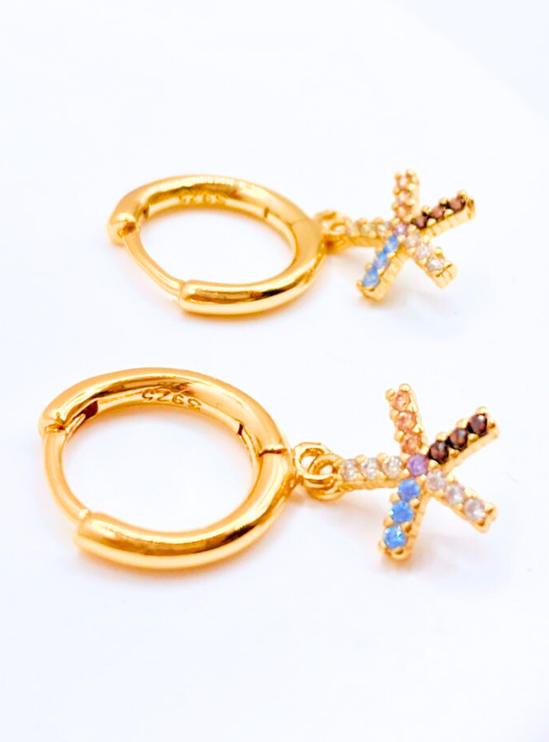 Aros Estrellas Circones de Colores, Plata 925 enchapado en Oro 18K-1