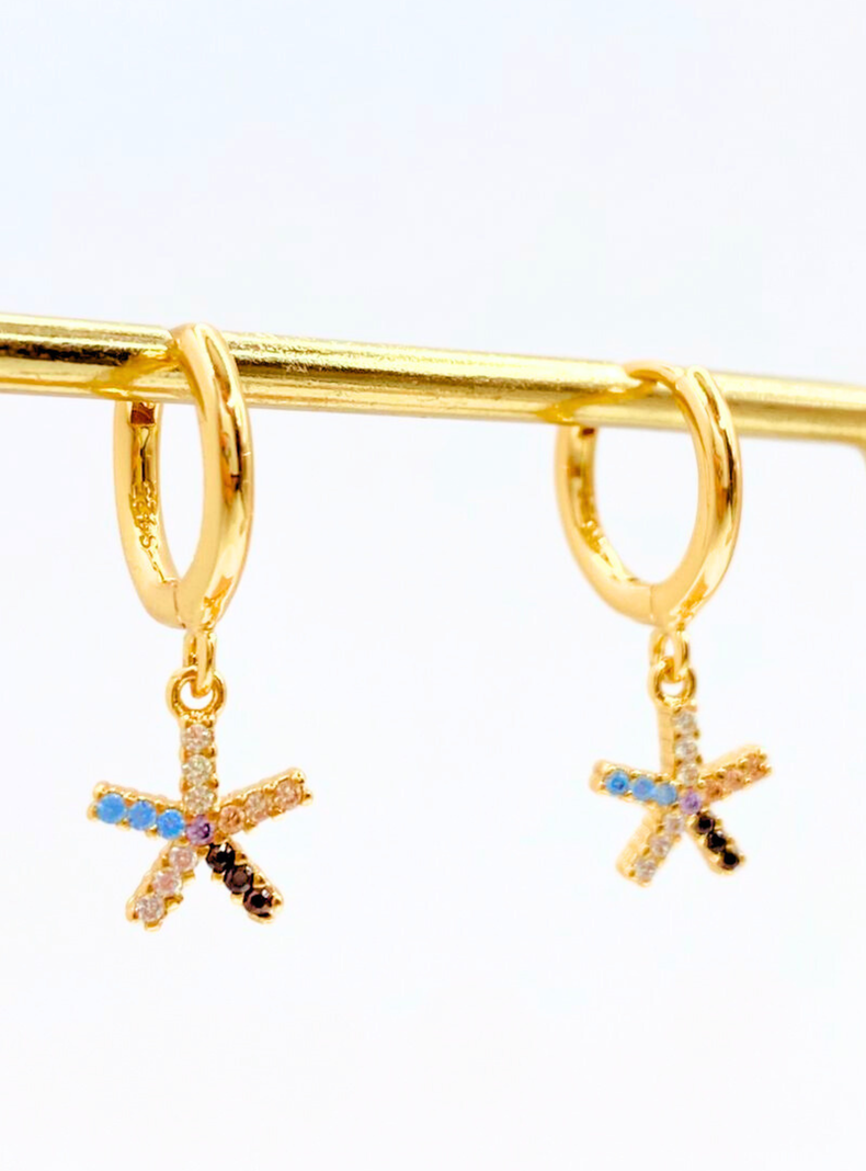 Aros Estrellas Circones de Colores, Plata 925 enchapado en Oro 18K-2