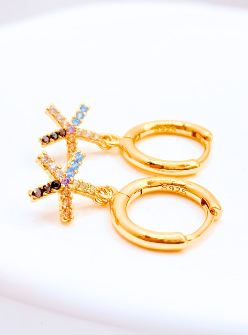 Aros Estrellas Circones de Colores, Plata 925 enchapado en Oro 18K-3