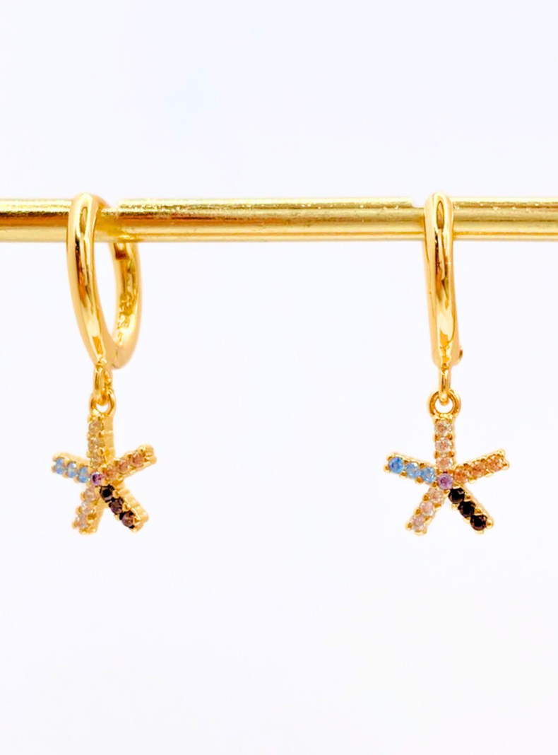 Aros Estrellas Circones de Colores, Plata 925 enchapado en Oro 18K-4