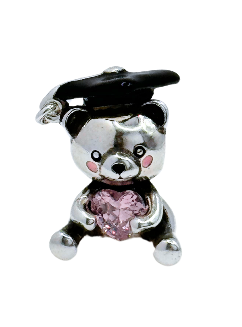 Charm de Osito de Graduación para Pulsera en Plata 925, Regalo Graduación-0