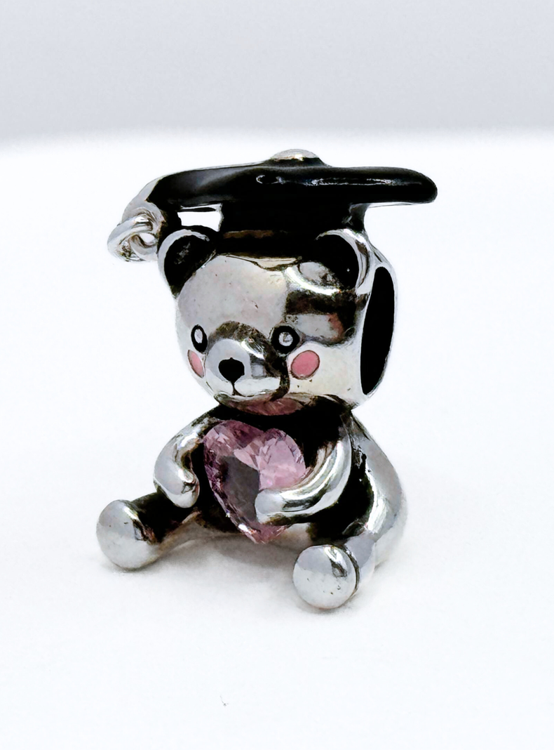 Charm de Osito de Graduación para Pulsera en Plata 925, Regalo Graduación-1