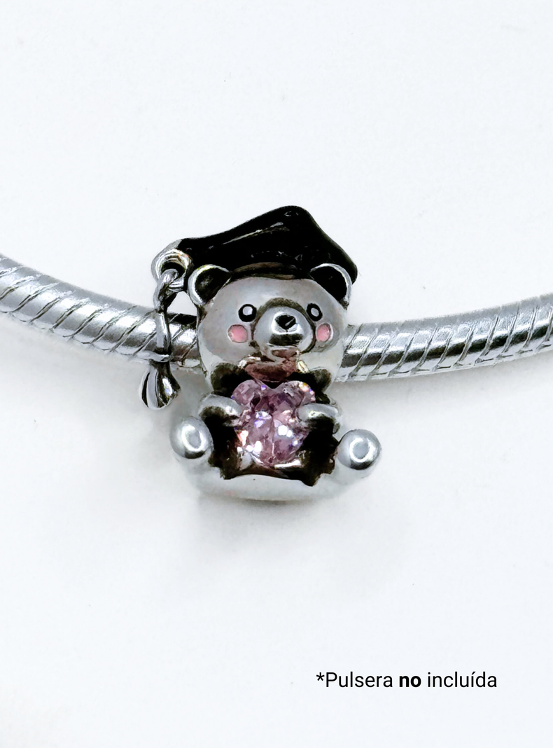 Charm de Osito de Graduación para Pulsera en Plata 925, Regalo Graduación-3