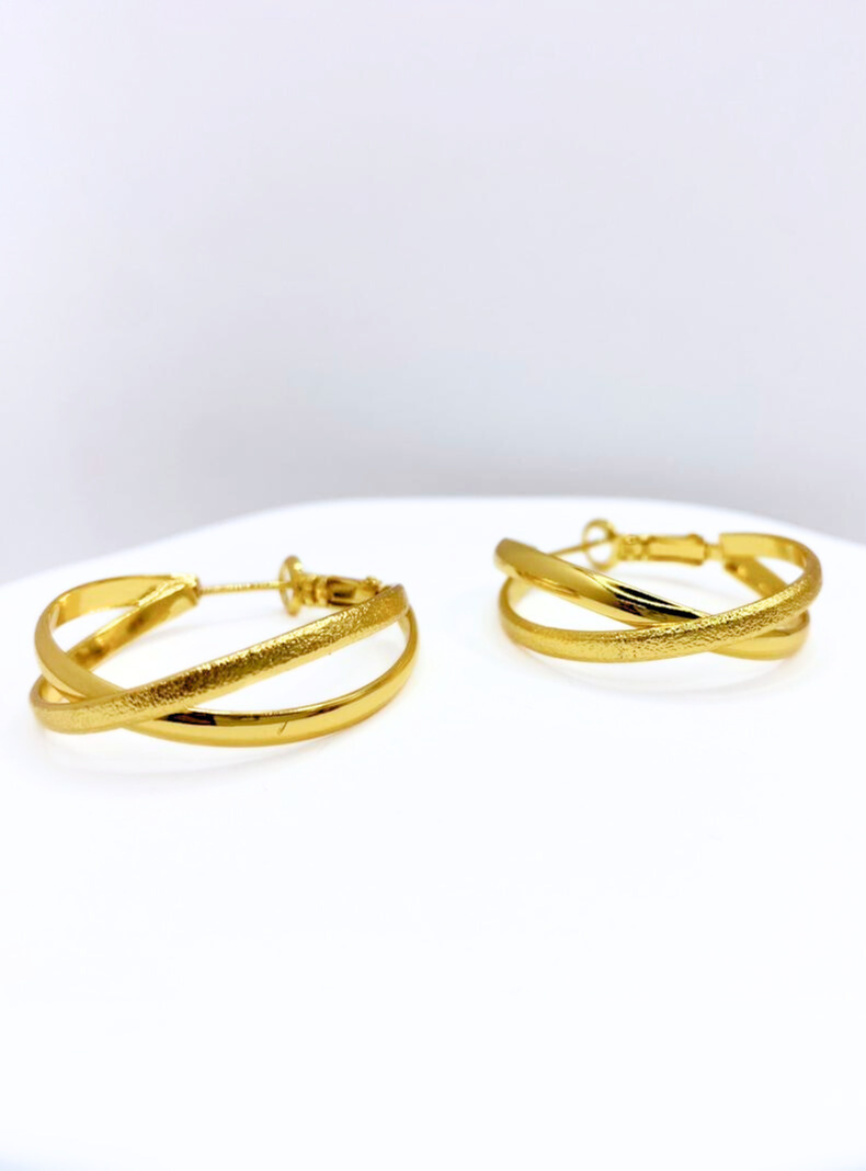 Aros Argollas Cruzadas, Plata 925, Doradas-1