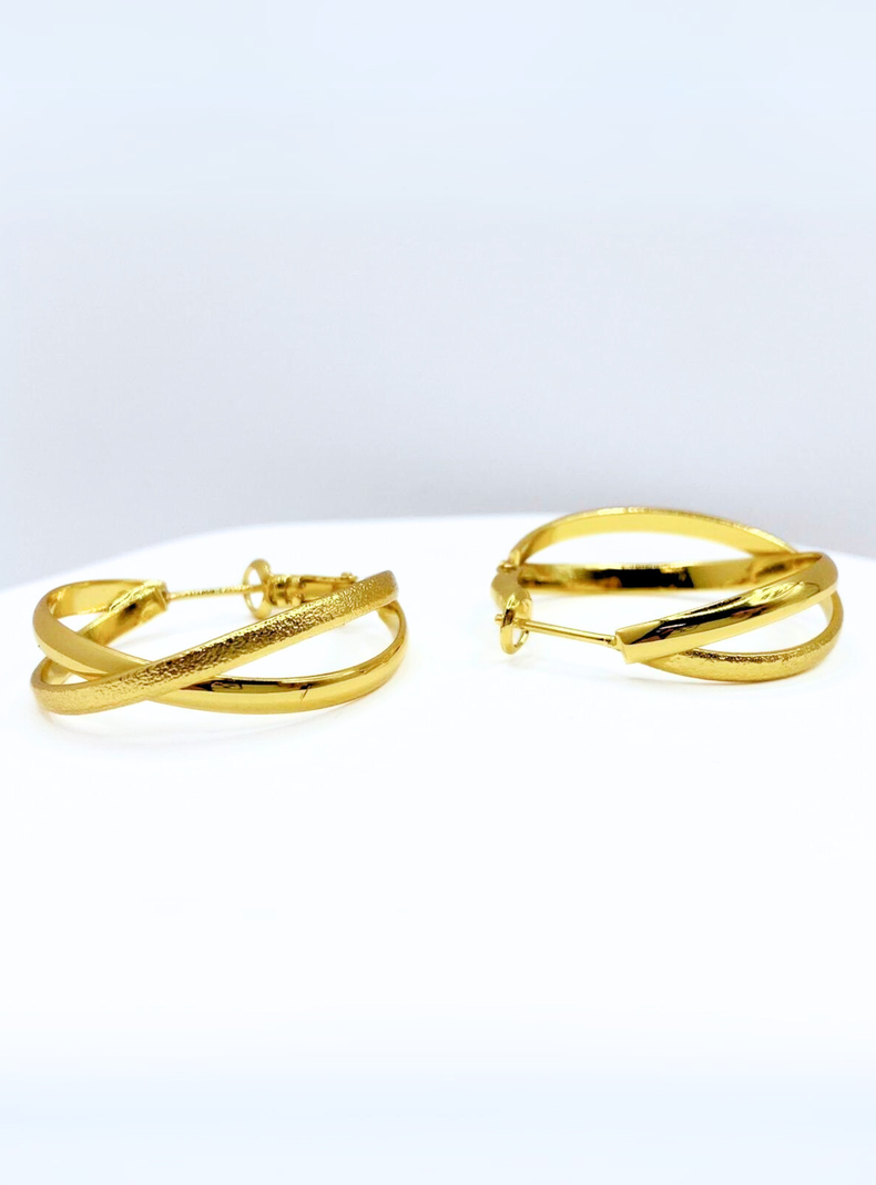 Aros Argollas Cruzadas, Plata 925, Doradas-2