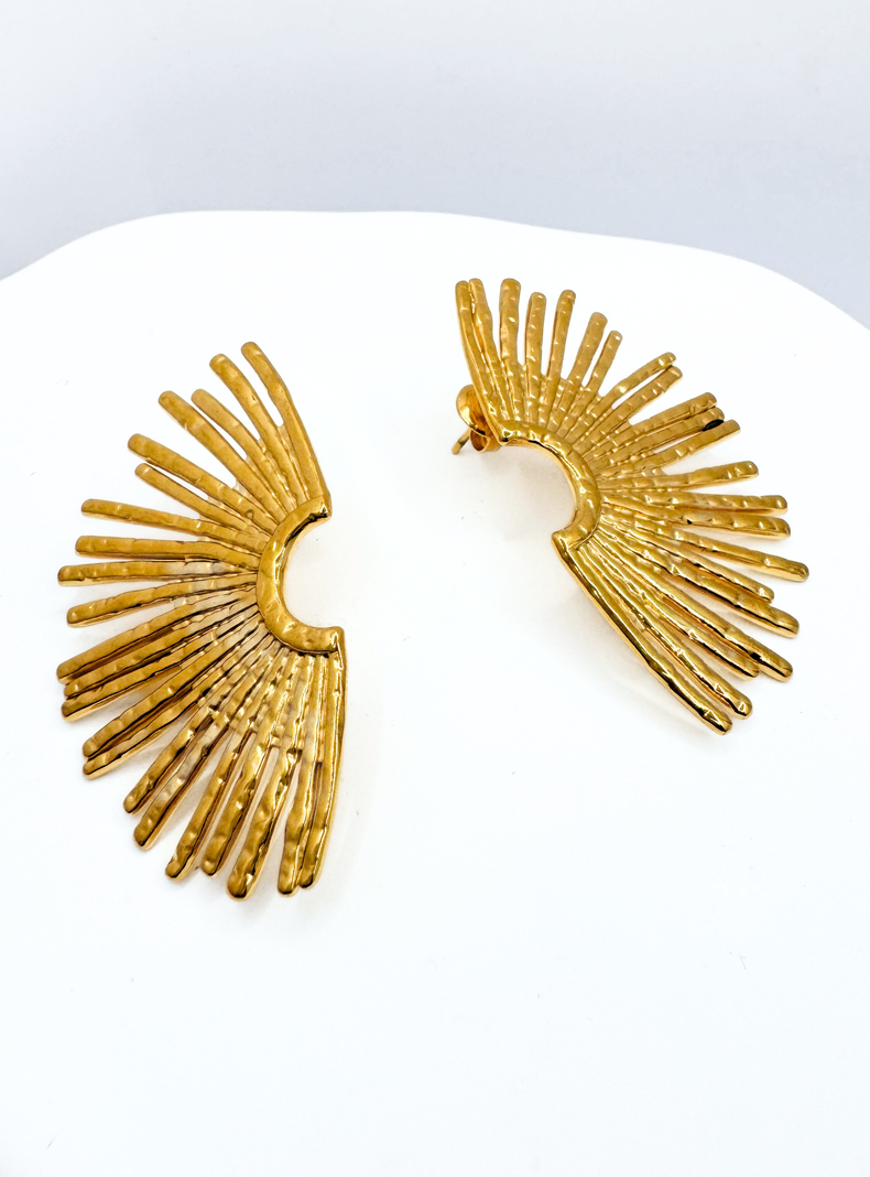 Aros Fiesta Pegados Rayos De Sol, Acero Inoxidable enchapados en Oro 18k-1