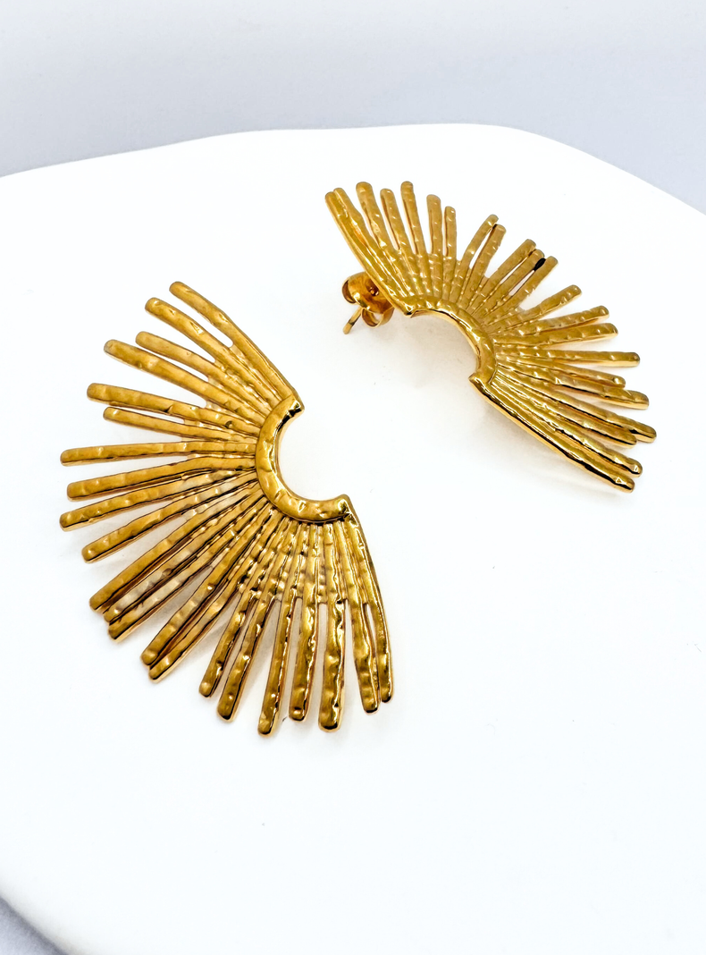 Aros Fiesta Pegados Rayos De Sol, Acero Inoxidable enchapados en Oro 18k-2