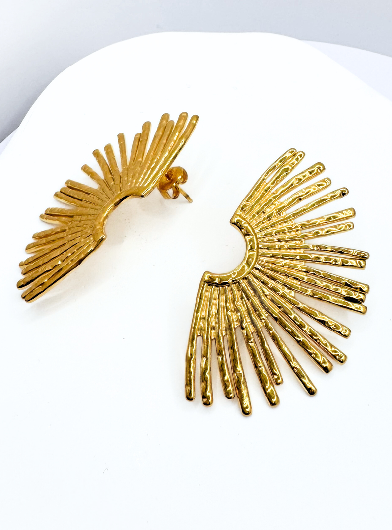 Aros Fiesta Pegados Rayos De Sol, Acero Inoxidable enchapados en Oro 18k-3