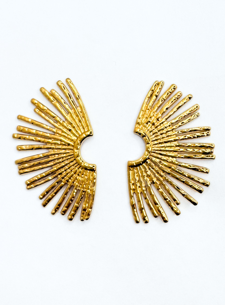 Aros Fiesta Pegados Rayos De Sol, Acero Inoxidable enchapados en Oro 18k-4