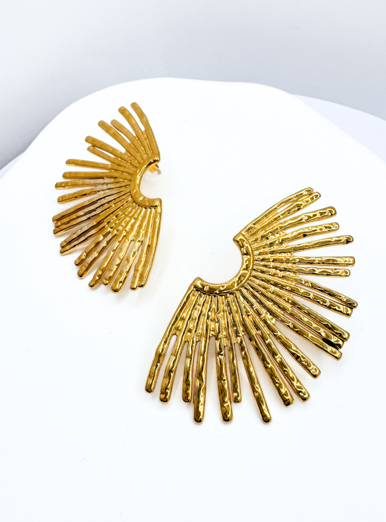 Aros Fiesta Pegados Rayos De Sol, Acero Inoxidable enchapados en Oro 18k-5