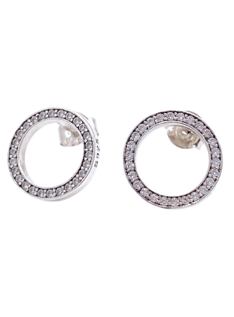 Aros Apegados Círculos, Cintillo Circonitas, Plata 925-0