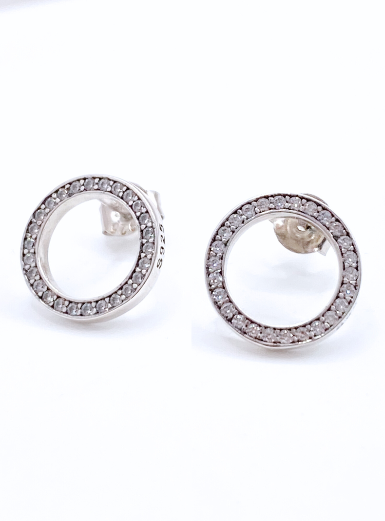 Aros Apegados Círculos, Cintillo Circonitas, Plata 925-1