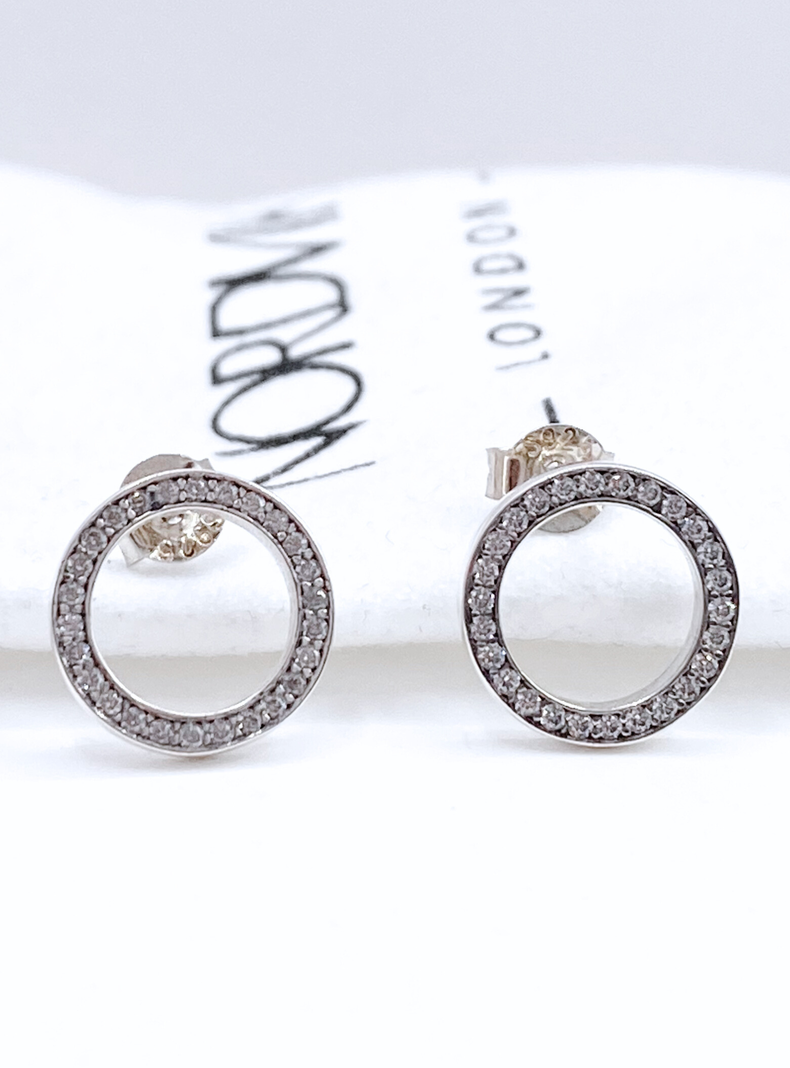 Aros Apegados Círculos, Cintillo Circonitas, Plata 925-2