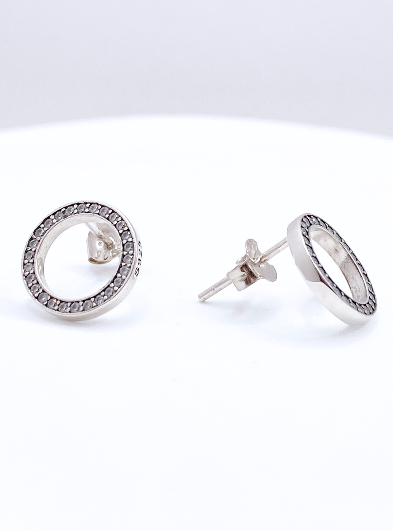 Aros Apegados Círculos, Cintillo Circonitas, Plata 925-3