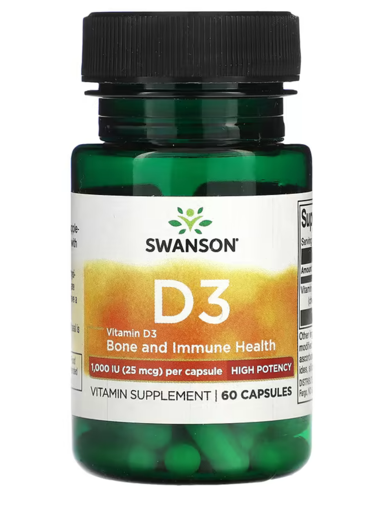 Vitamina D3, 25 mcg (1000 UI), 60 cápsulas, Salud ósea e inmunitaria-0