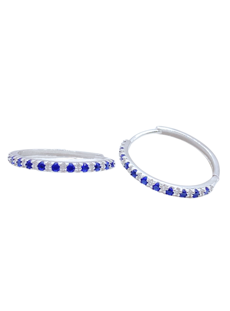 Aros Argollas Circonitas Azules y Blancas, Plata 925-0