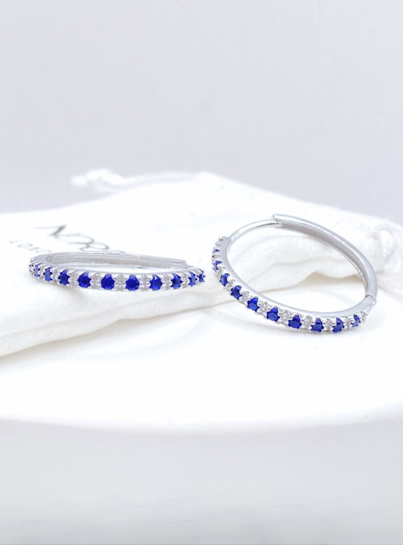 Aros Argollas Circonitas Azules y Blancas, Plata 925-1