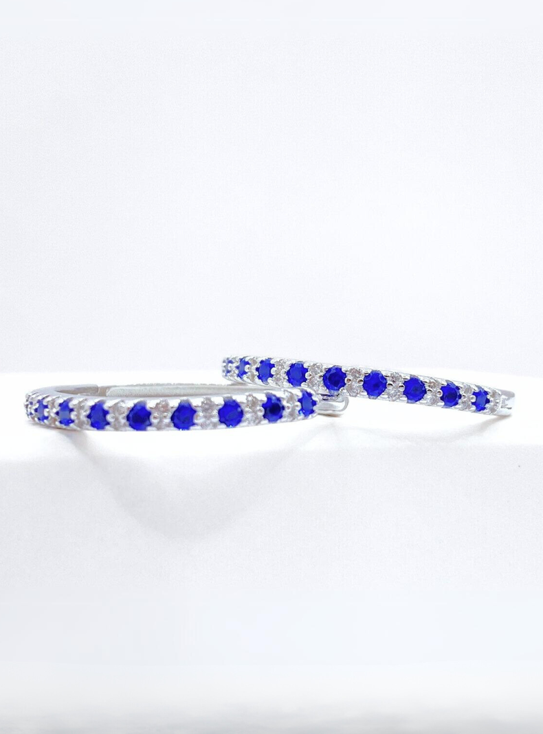 Aros Argollas Circonitas Azules y Blancas, Plata 925-2