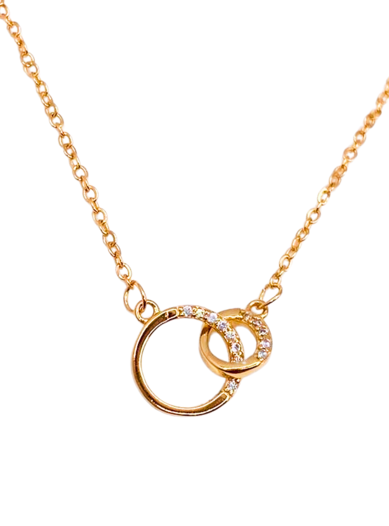 Collar Unión Dorada con Circones Blancos en Plata 925 Chapada en Oro 14K-0