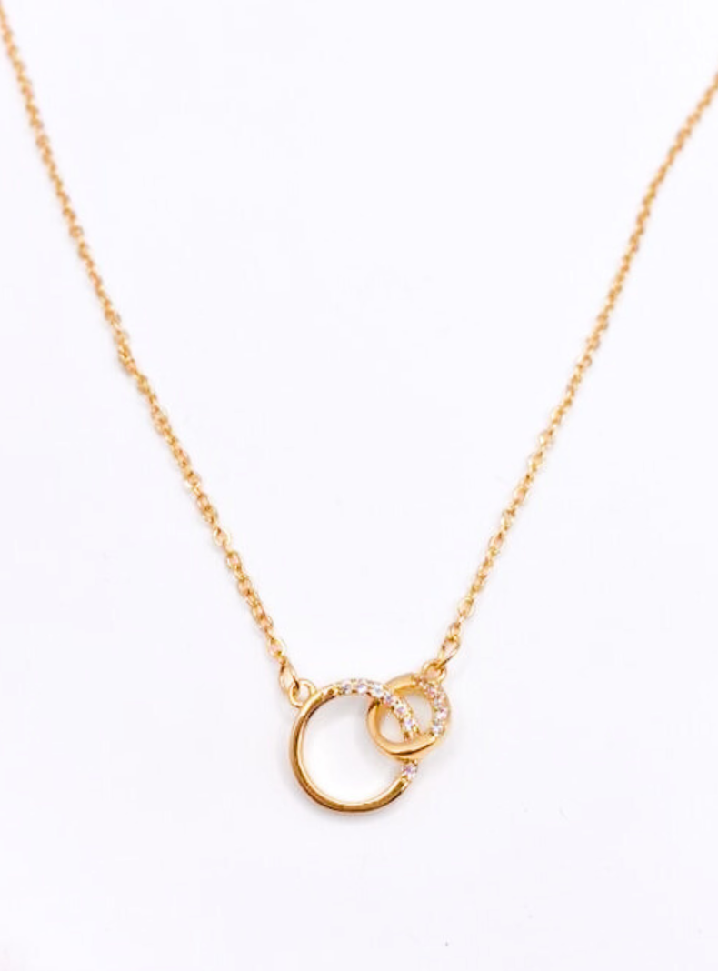 Collar Unión Dorada con Circones Blancos en Plata 925 Chapada en Oro 14K-2