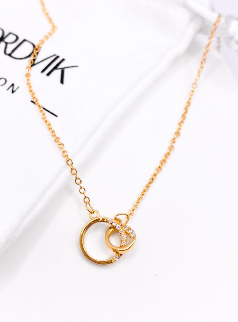 Collar Unión Dorada con Circones Blancos en Plata 925 Chapada en Oro 14K-3
