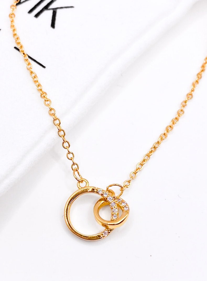 Collar Unión Dorada con Circones Blancos en Plata 925 Chapada en Oro 14K-4