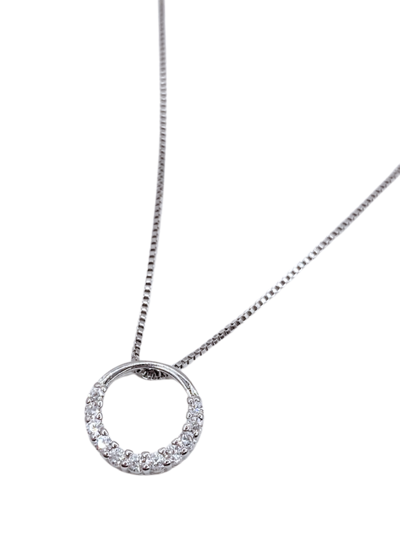 Collar Colgante Redondo con Cintillo de Circones en Plata 925-0