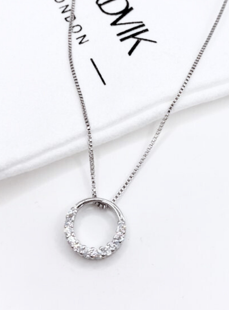 Collar Colgante Redondo con Cintillo de Circones en Plata 925-4