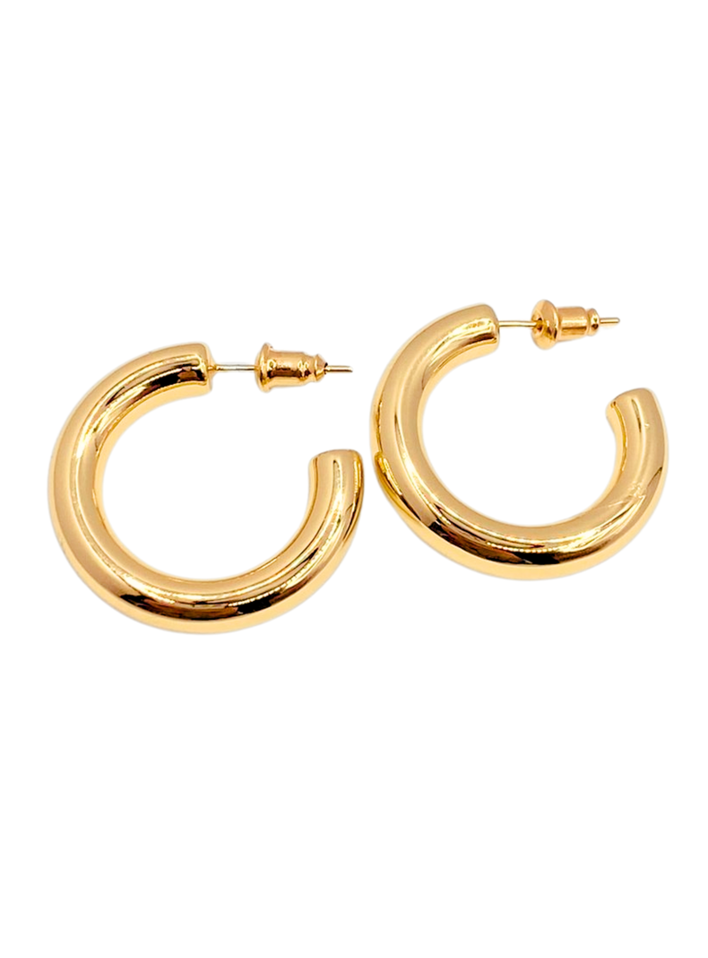 Aros Argollas Tubo, Plata 925 enchapado en Oro 14K, 30 mm-0