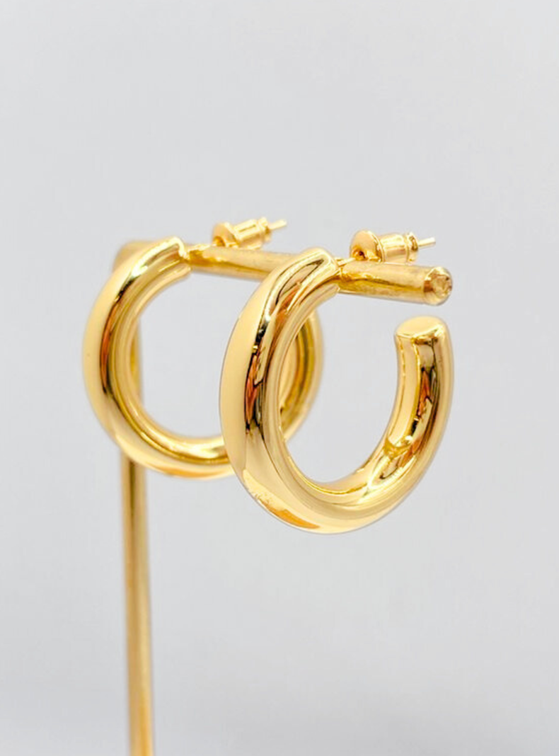 Aros Argollas Tubo, Plata 925 enchapado en Oro 14K, 30 mm-1