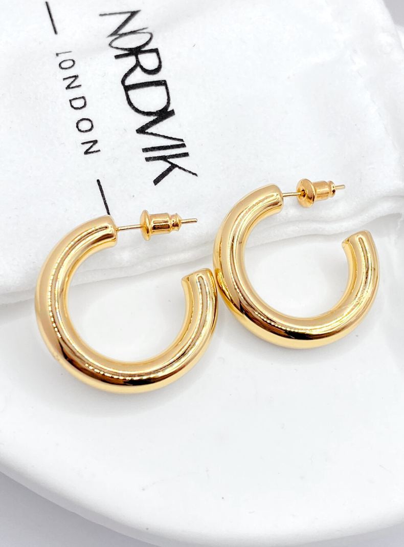 Aros Argollas Tubo, Plata 925 enchapado en Oro 14K, 30 mm-2