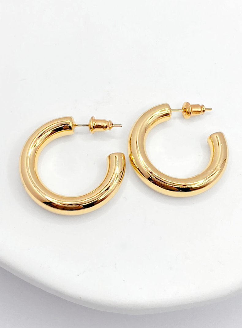 Aros Argollas Tubo, Plata 925 enchapado en Oro 14K, 30 mm-5