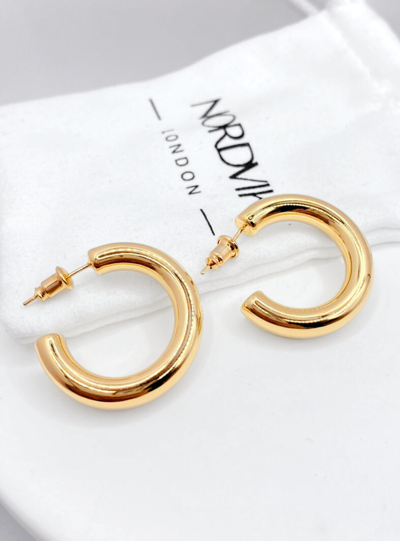 Aros Argollas Tubo, Plata 925 enchapado en Oro 14K, 30 mm-6