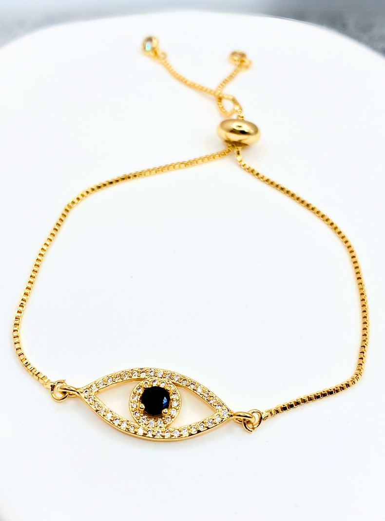 Pulsera Ojo turco, Chapado en oro 18k, amuleto protección.-1