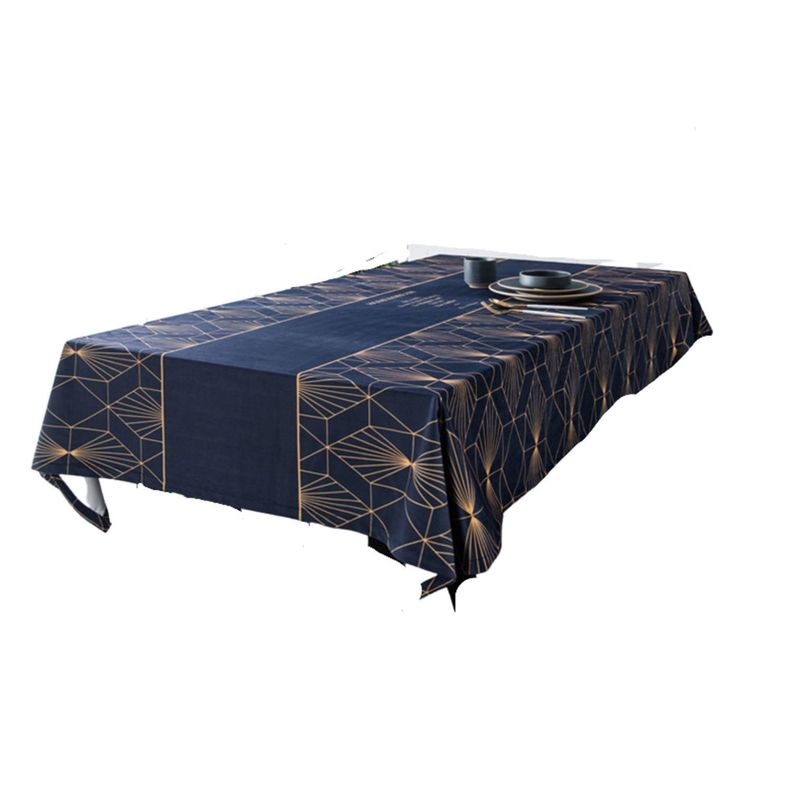 Mantel Rectangular Azul con Vivos Dorados-0