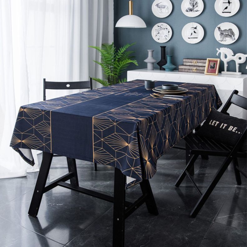Mantel Rectangular Azul con Vivos Dorados-4