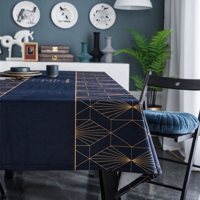 Mantel Rectangular Azul con Vivos Dorados-2
