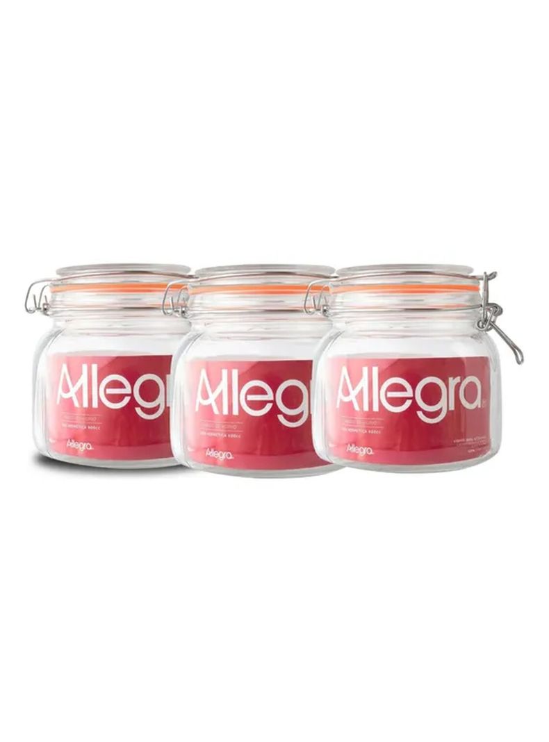 Pack de 3 Frasco de Vidrio con tapa Hermetica 800ml Allegra