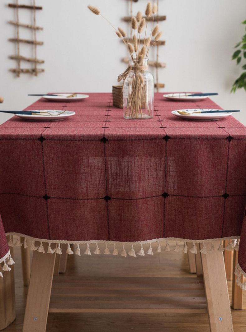 Mantel Rectangular Burdeo Bordado-6