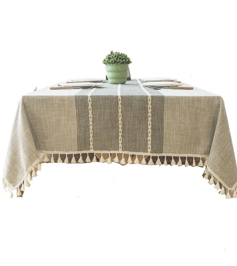 Mantel Rectangular Bordado Gris Piedra Con Bordados Blancos Centrales-0