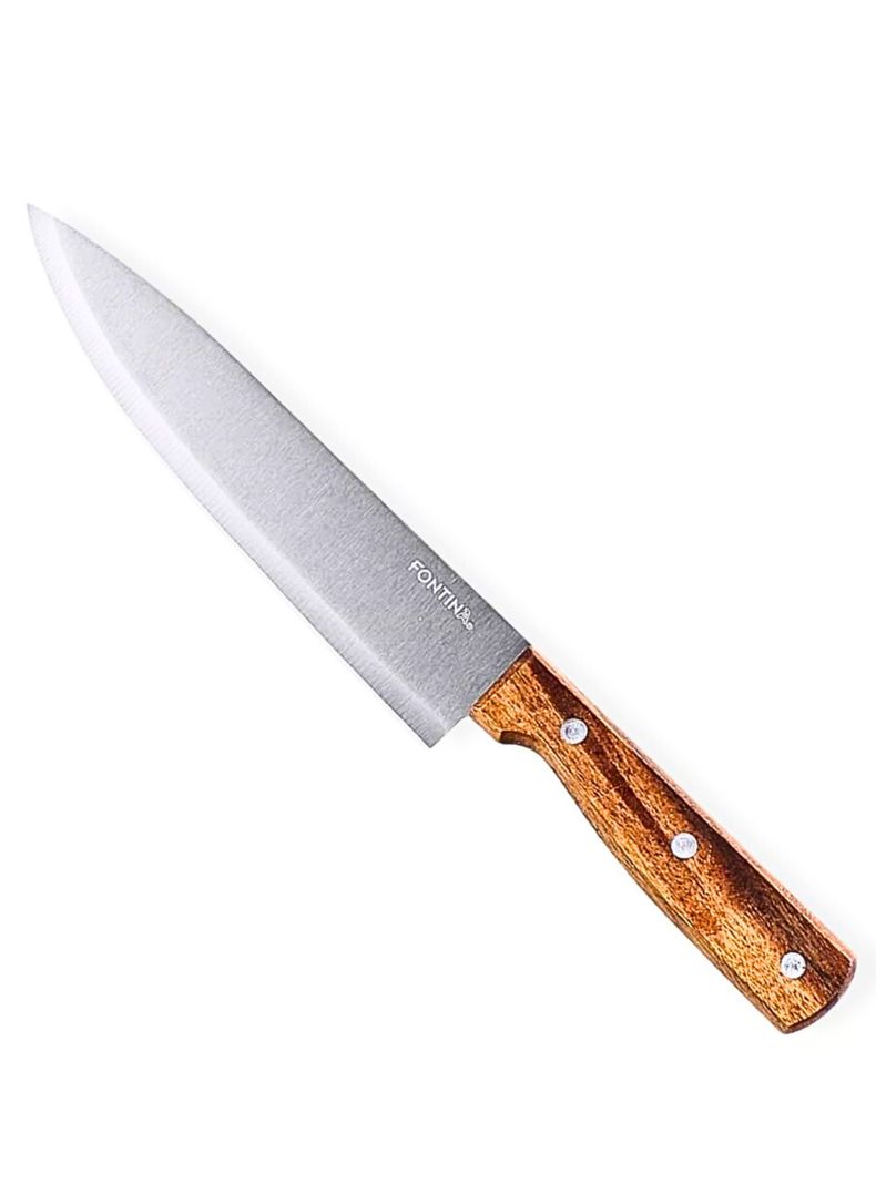 Set Parrillero Cuchillo + Tenazas Fontina Acero Mango Madera-1