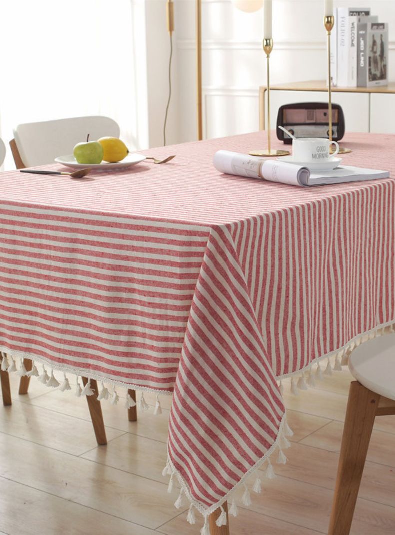 Mantel Rectangular Estampado con Borlas  140x220-5