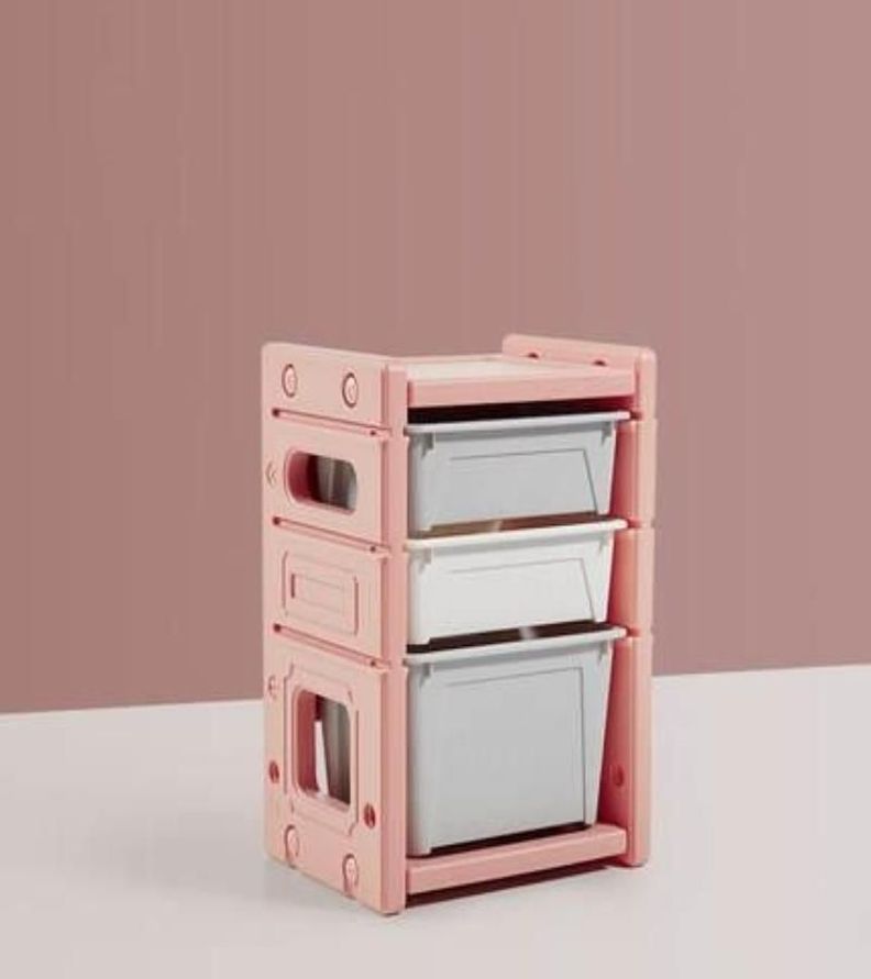 Gabinete de Almacenamiento Infantil 3 Compartimentos Rosado-1